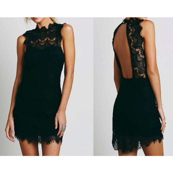 Free People Dresses & Skirts - Free People Daydream Bodycon Dress Mini Lace Black Large New